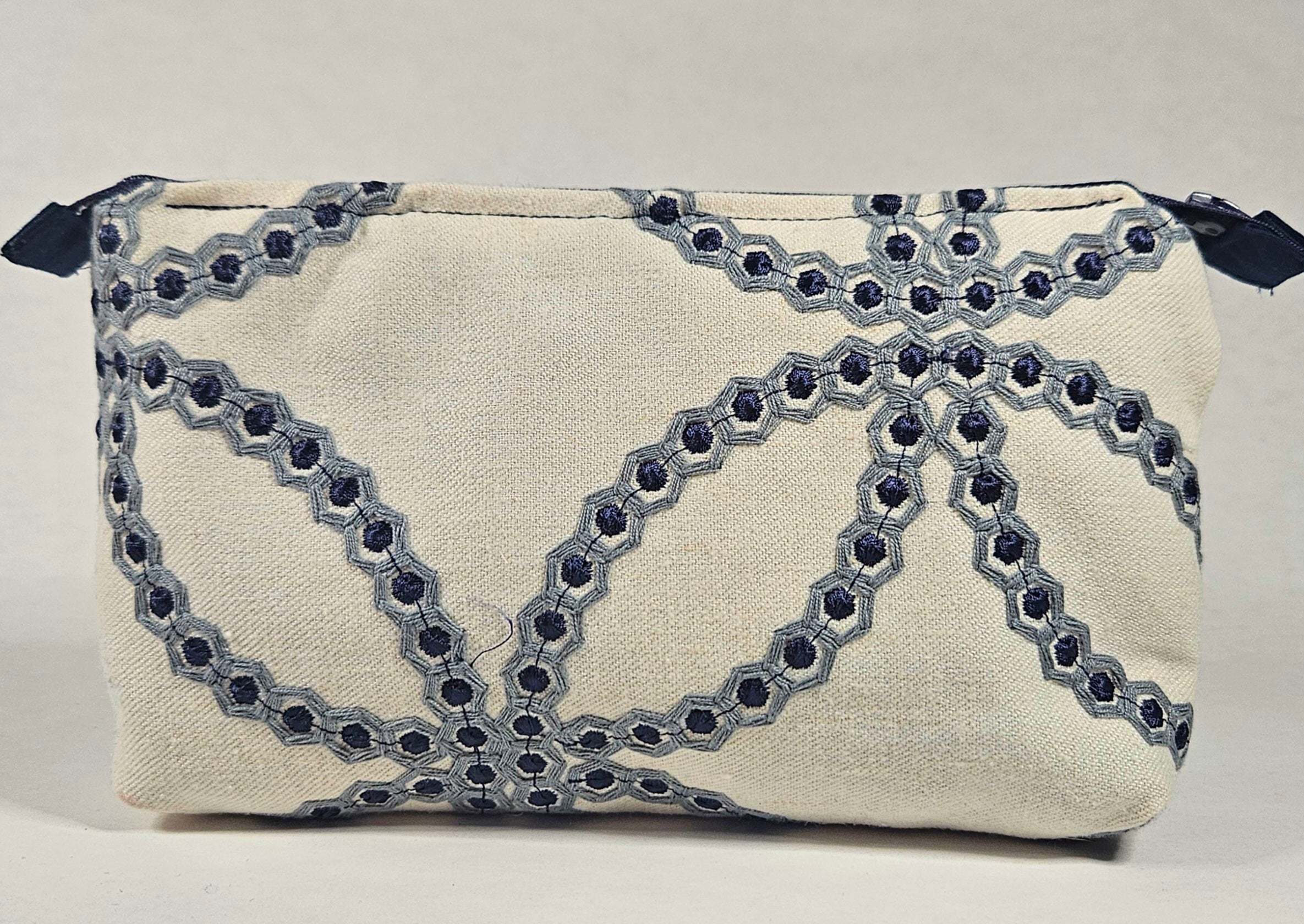 Handmade Up-Cycled, Lined, Zipper Pouch. Geometric