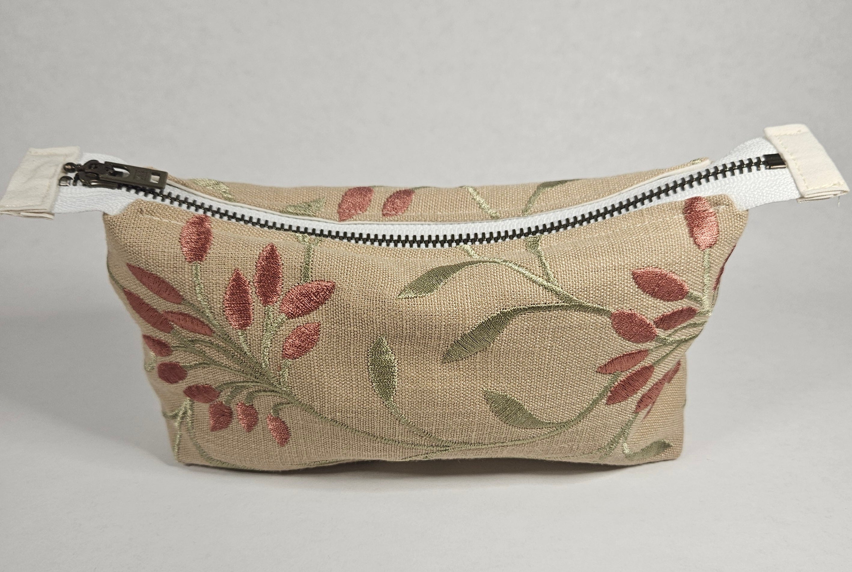 Handmade Up-Cycled, Lined, Zipper Pouch. Peach Floral Fabric.