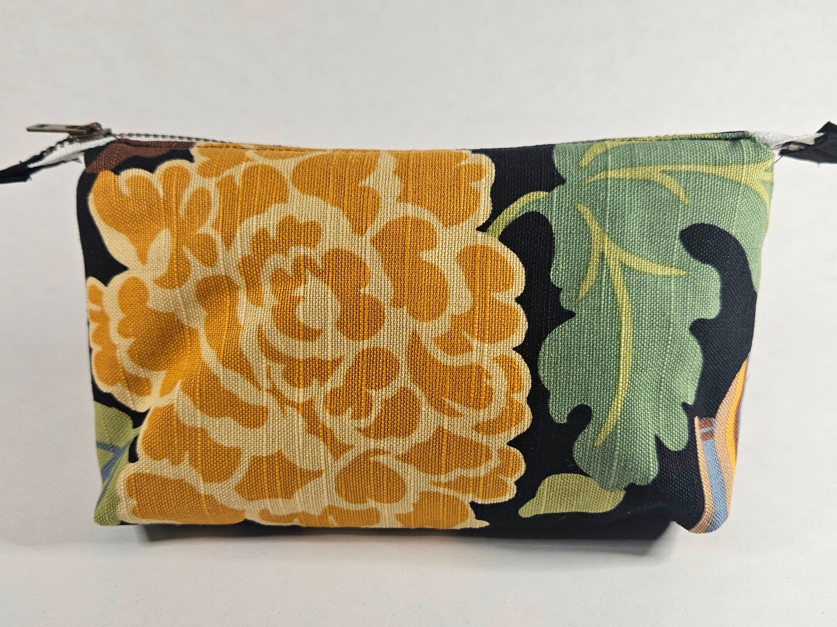 Handmade Up-Cycled, Lined, Zipper Pouch. Abstract Floral