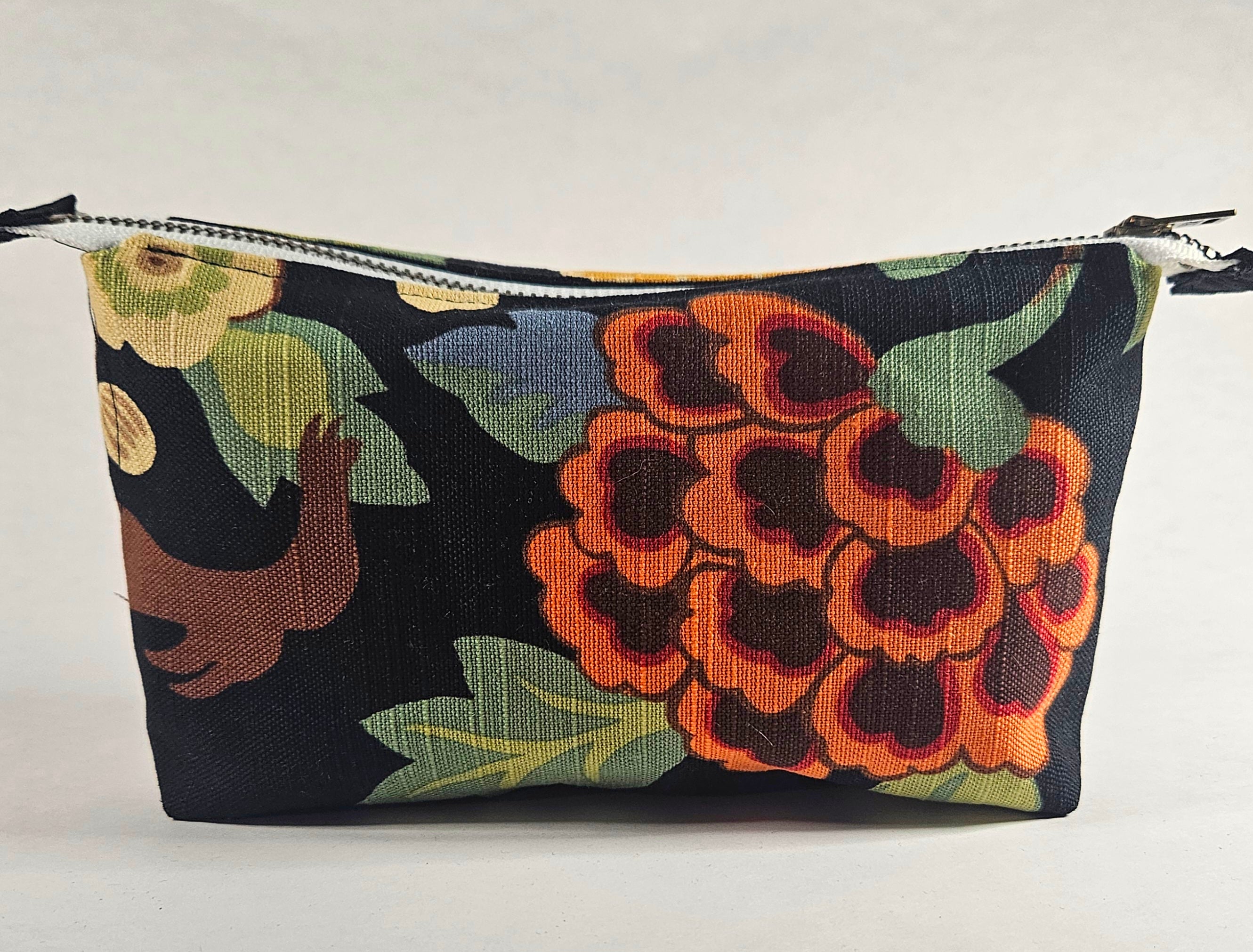 Handmade Up-Cycled, Lined, Zipper Pouch. Abstract Floral