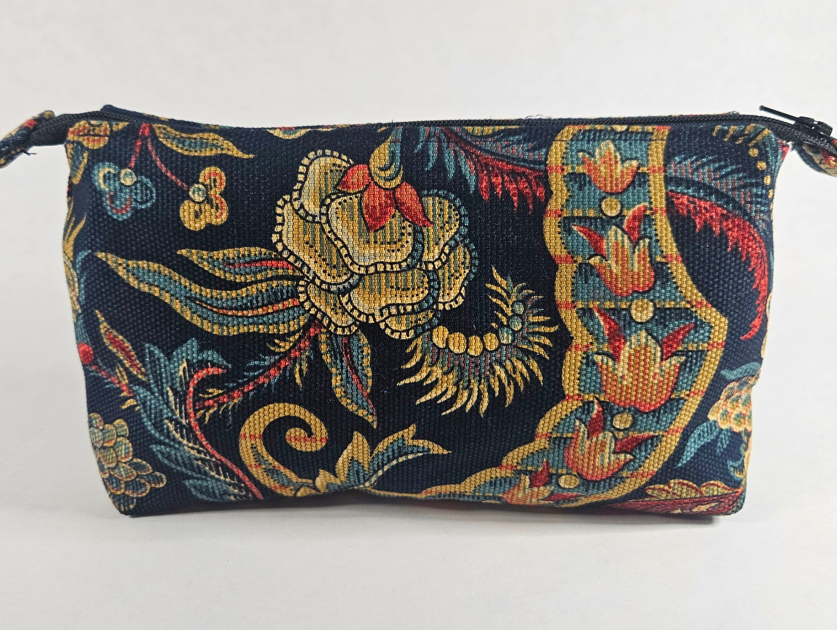Handmade Up-Cycled, Lined, Zipper Pouch. Asian Inspired print